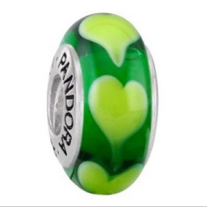 TWO Pandora Murano Heart Glass Bead Charms